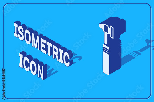 Isometric Medical otoscope tool icon isolated on blue background. Medical instrument. Vector Illustration