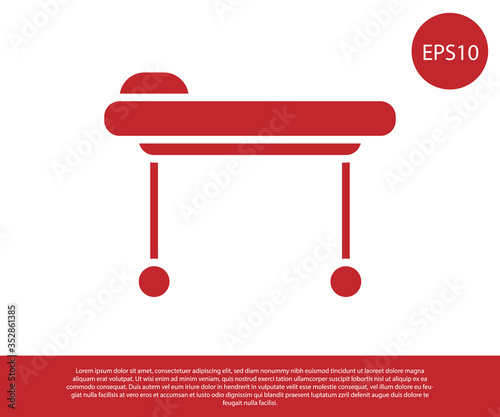 Red Stretcher icon isolated on white background. Patient hospital medical stretcher. Vector Illustration