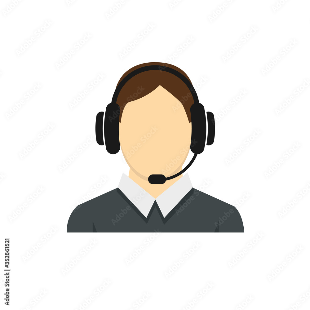 call center operator with headset black web icon. vector illustration	
