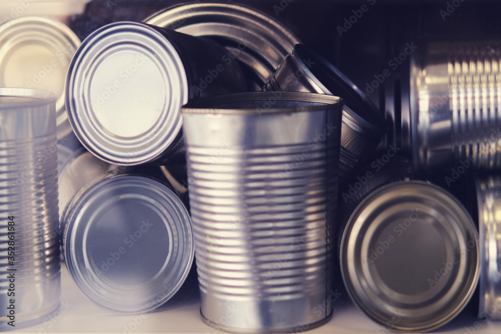 Collected metal cans for recycling, background Collected metal cans for recycling, background
