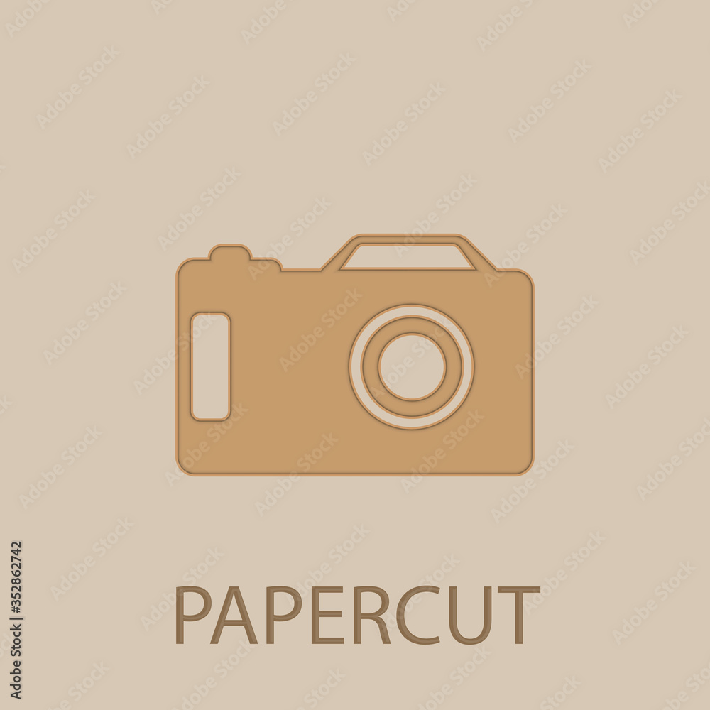 Camera papercut icon. Simple glyph, flat vector of web icons for ui and ux, website or mobile application Camera papercut icon. Simple glyph, flat vector of web icons for ui and ux, website or mobile application