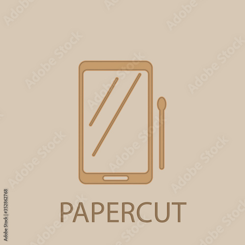 Tablet with stylus papercut icon. Simple glyph, flat vector of web icons for ui and ux, website or mobile application