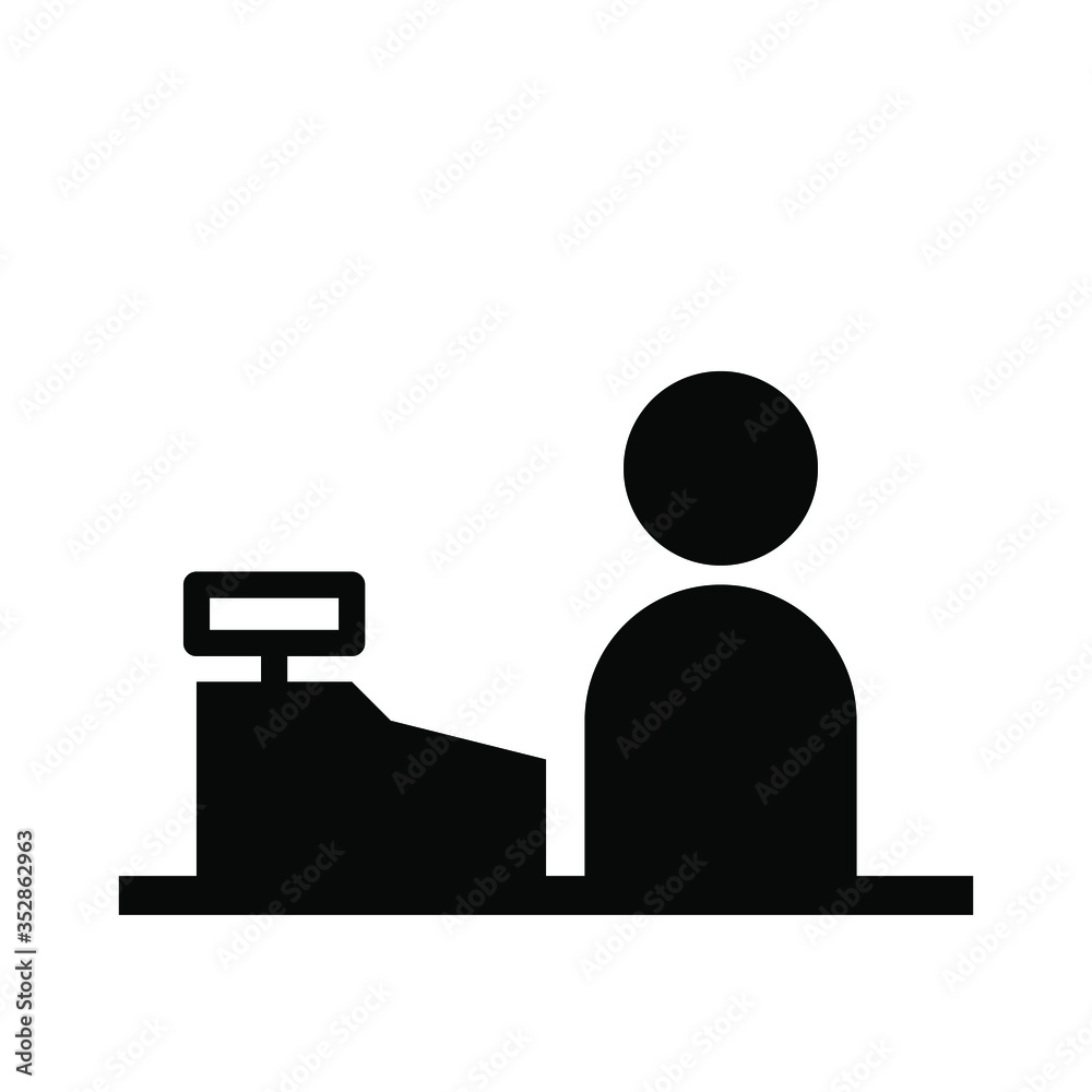 レジと店員 イラスト ベクター アイコン Cash Register Cashier Vector Illustration Black Icon Stock Vector Adobe Stock