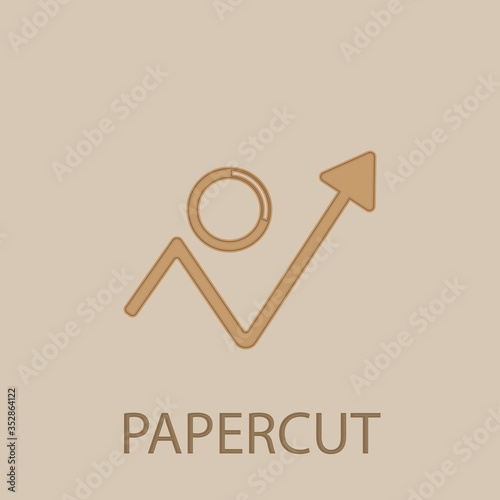 Arrow of growth and indicative pie papercut icon. Simple glyph, flat vector of web icons for ui and ux, website or mobile application