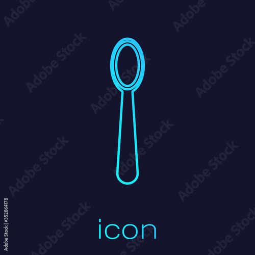 Turquoise line Disposable plastic spoon icon isolated on blue background. Vector Illustration