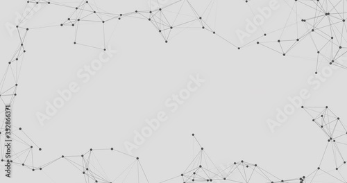 Abstract illustration on white gray background transform with flickering light on dots line triangle pattern present future innovation technology digital network  communication connection concept