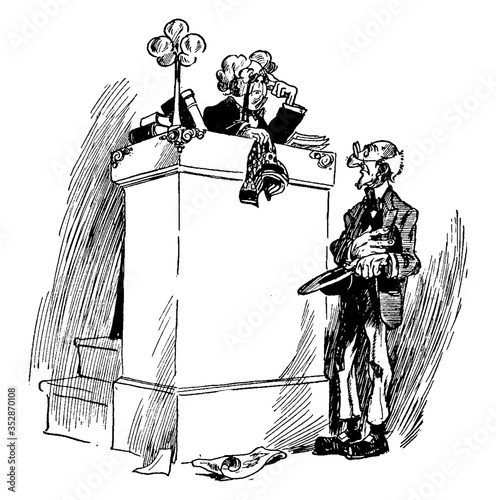 Cartoon of Judge and Prosecutor, vintage illustration.
