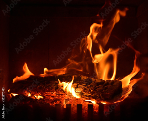 Photo of the fire. Bonfire concept at night, color orange.