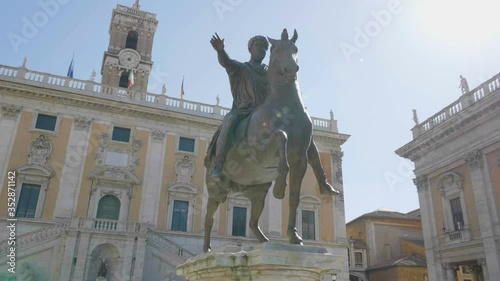 The Capitoline Hill Rome Italy dolly video in 4K. Ancient Rome, copy of the equestrian statue of Emperor Marcus Aurelius, Capitol hill, Capitol Square photo