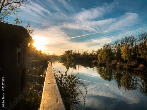 River and sunset landscape