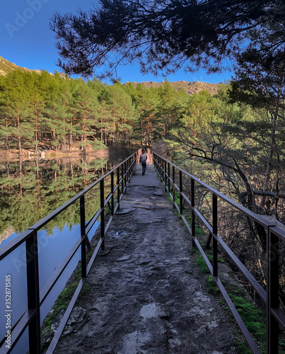 Child walking on the bridge
