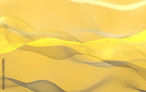 Abstract gold background. Beautiful backdrop with yellow waves. 3d illustration.