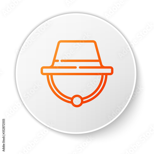 Orange line Camping hat icon isolated on white background. Beach hat panama. Explorer travelers hat for hunting, hiking, tourism. White circle button. Vector Illustration