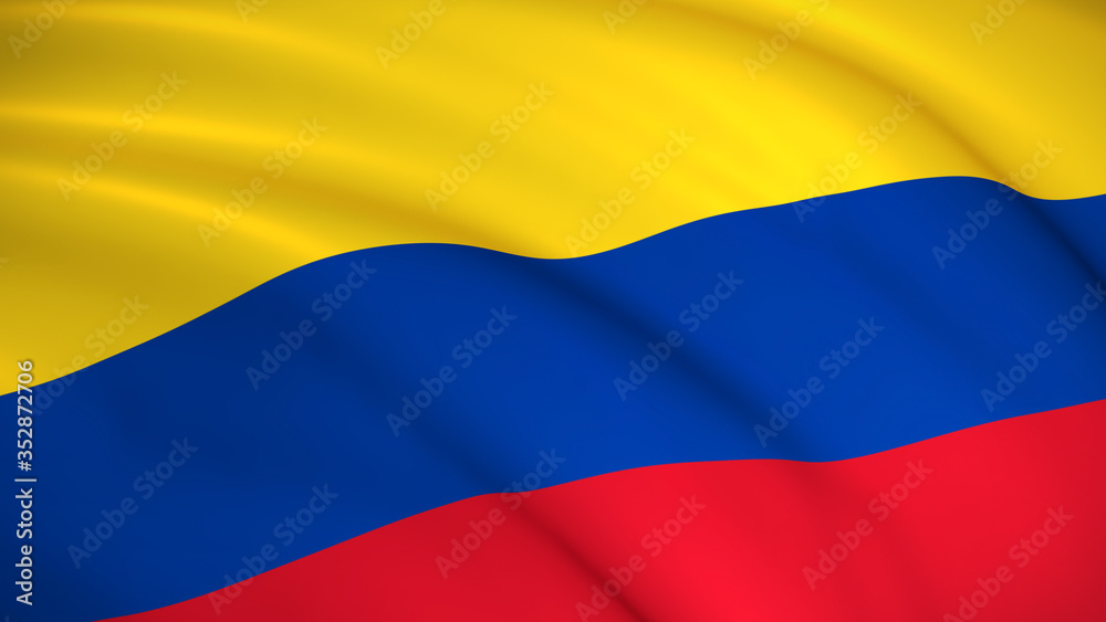 Naklejka premium The national flag of Colombia (Colombian flag) waving background illustration. Highly detailed realistic 3D rendering
