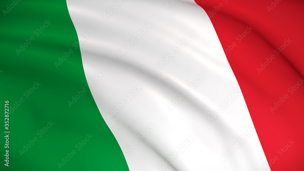 The national flag of Italy (Italian flag) waving background illustration. Highly detailed realistic 3D rendering