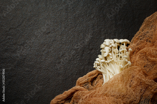 Enoki,  Enokitake, Flammulina velutipes, edible mushroom popular in Japanese cuisine