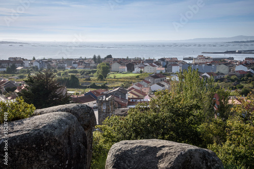 Views of the city and the sea from the lookout of La Pastora in Cambados, Rias Bajas, Pontevedra, Galicia, Spain, Europe.