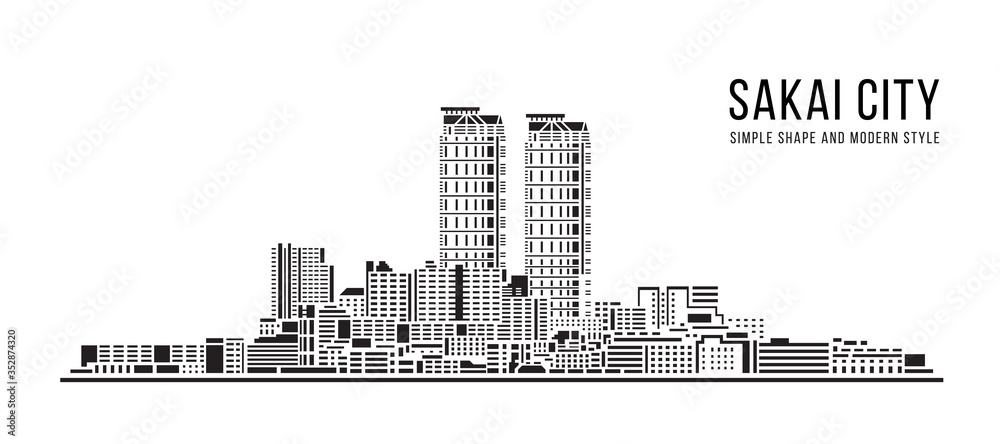 Cityscape Building Abstract Simple shape and modern style art Vector design - Sakai city