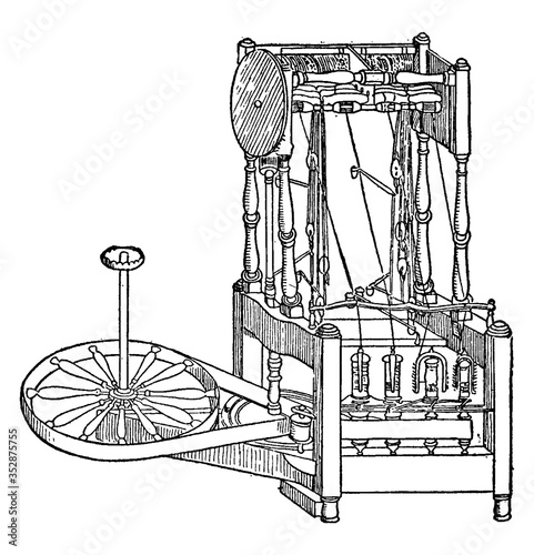 Arkwright's Spinning Machine, vintage illustration.