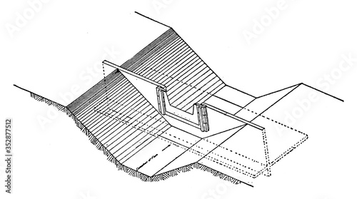Cippoletti Weir Set in Concrete, vintage illustration.