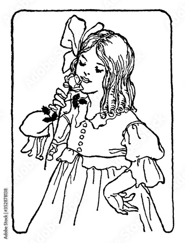 Girl With Fragrant Rose, vintage illustration.