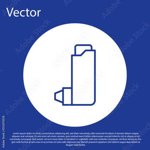 Blue line Inhaler icon isolated on blue background. Breather for cough relief, inhalation, allergic patient. White circle button. Vector Illustration