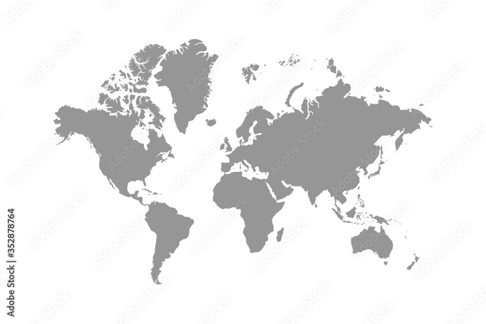 World map. World map with continents, North and South America, Europe, Asia, Africa and Australia on white background