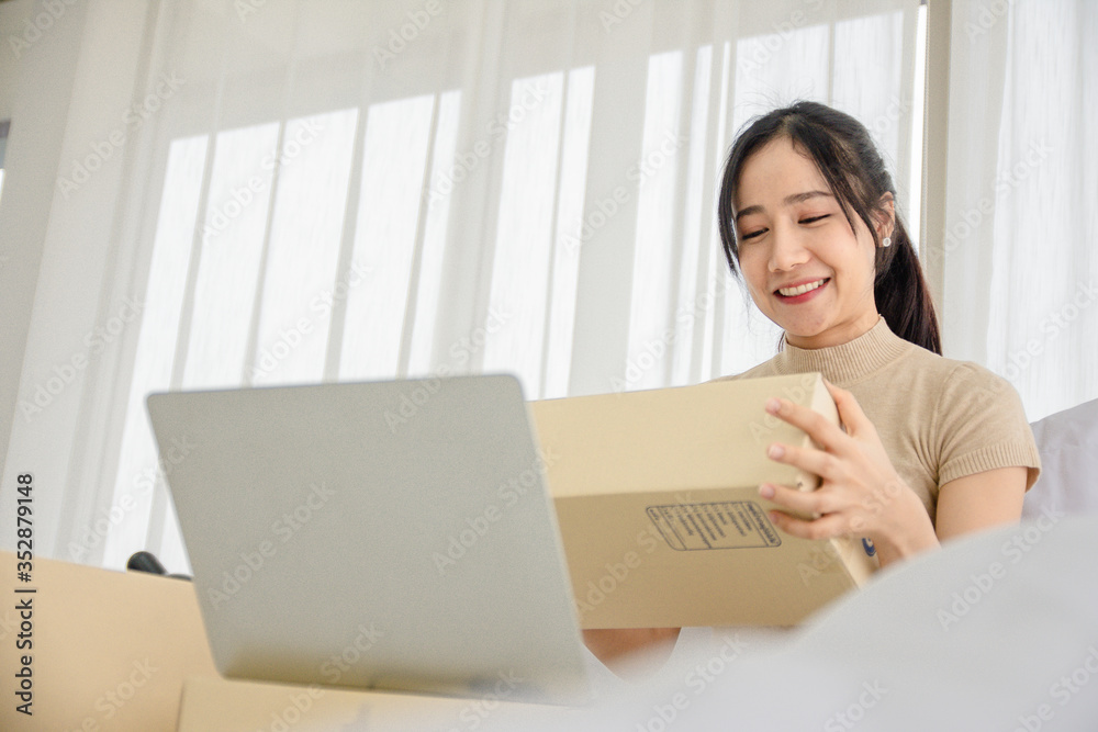 Women Freelancer working from home and shopping online,New normal stay home stay safe Women Freelancer working from home and shopping online,New normal stay home stay safe