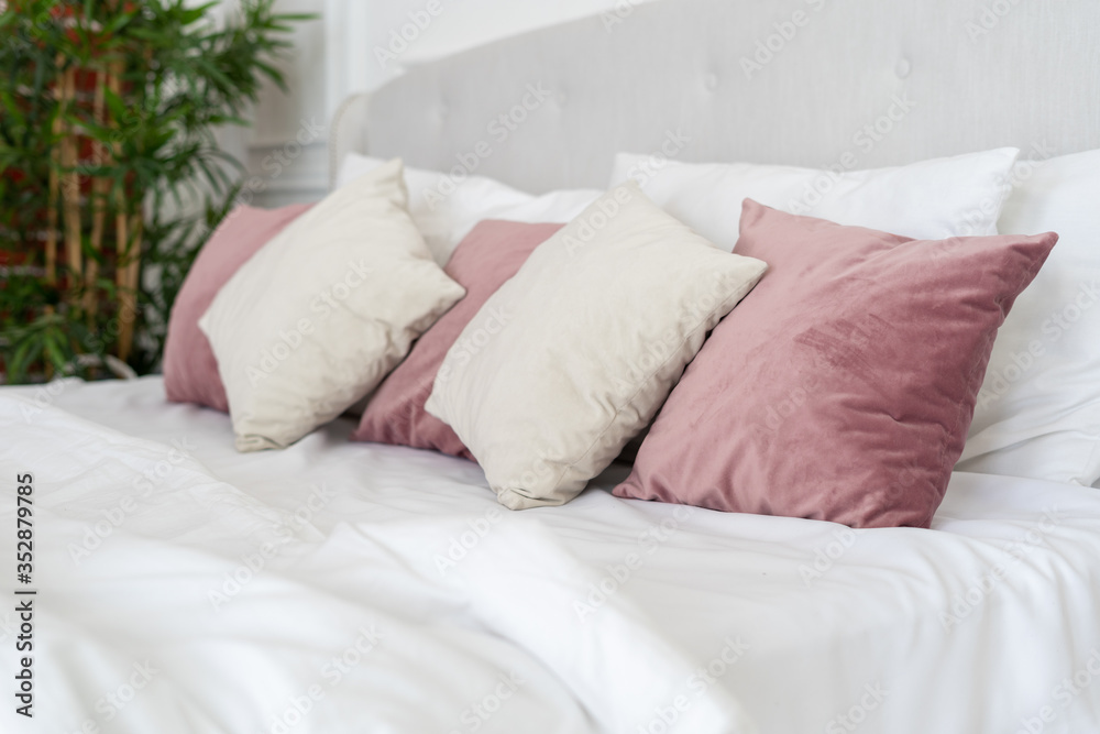 Obraz premium Cozy bedroom with soft and comfort bed