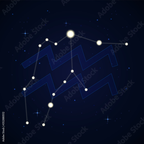Aquarius, the water bearer. Constellation and zodiac sign on the starry night sky