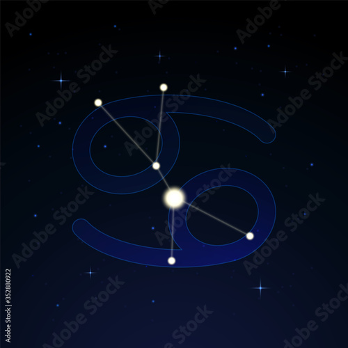 Cancer, the crab. Constellation and zodiac sign on the starry night sky