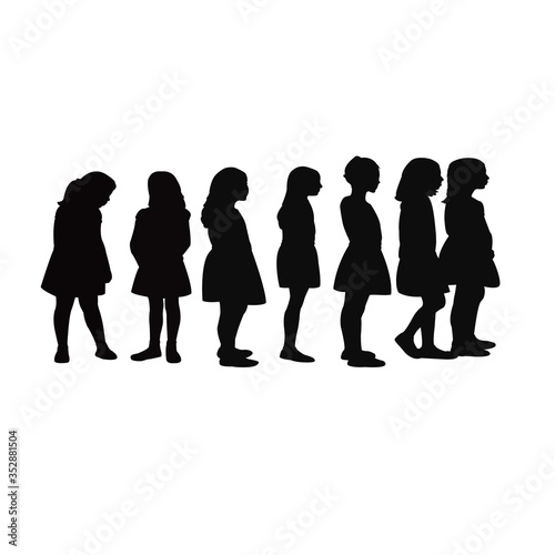 children waiting in line, silhouette vector