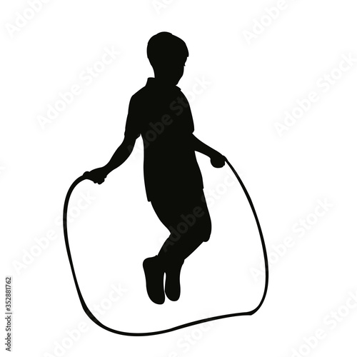 a boy jumping rope, silhouette vector