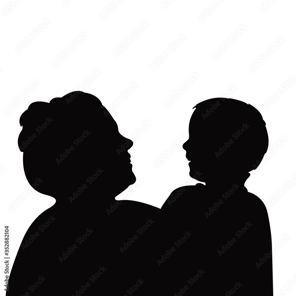 a woman and boy head silhouette vector