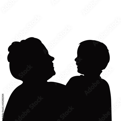 a woman and boy head silhouette vector