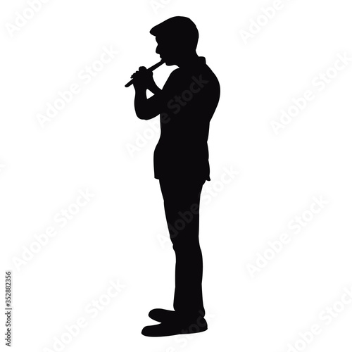 man playing flute, silhouette vector