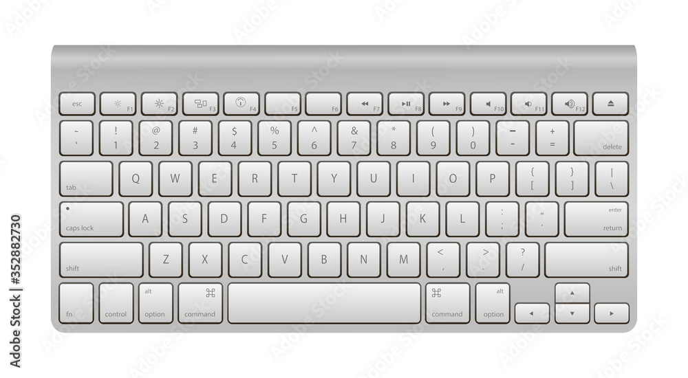 White mobile computer keyboard, keypad. Template of the portable keyboard. Magic Keyboard vector top view White mobile computer keyboard, keypad. Template of the portable keyboard. Magic Keyboard vector top view