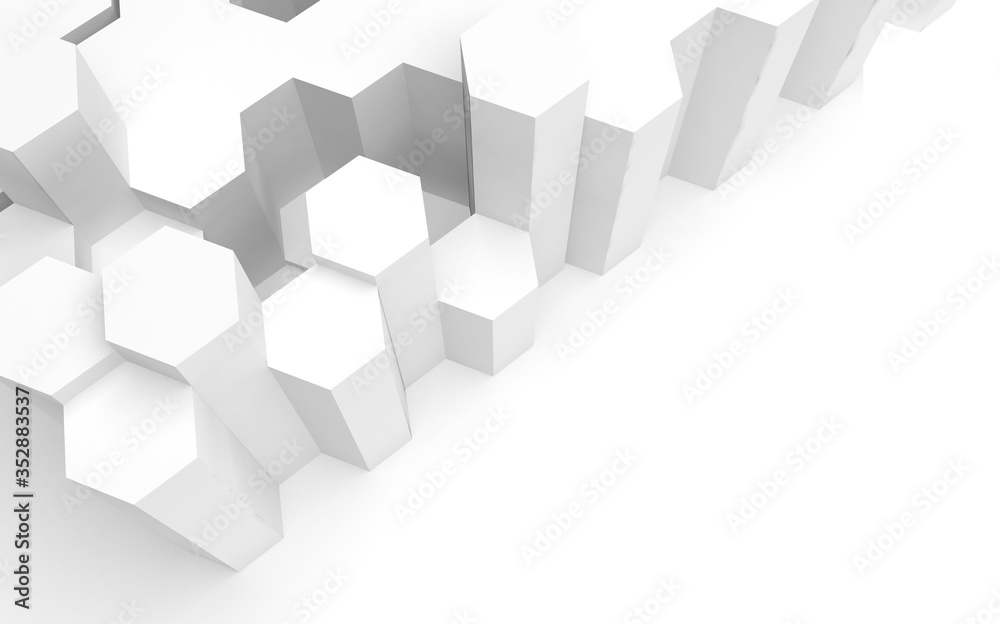 White abstract background with honeycomb. Hexagon bars isolated on white backdrop. 3D illustration White abstract background with honeycomb. Hexagon bars isolated on white backdrop. 3D illustration