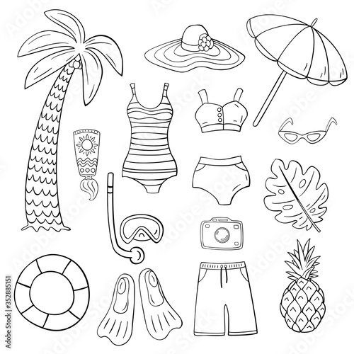 Set of Summer hand-drawn illustration . Summer doodle icon set. Hand-drawn Summer elements.