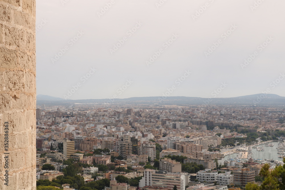 European city view with mountains and sea