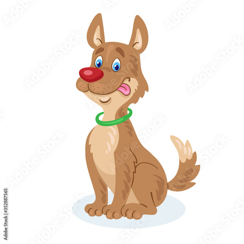 Funny brown dog ​​is sitting. In cartoon style. Isolated on white background. Vector flat illustration.