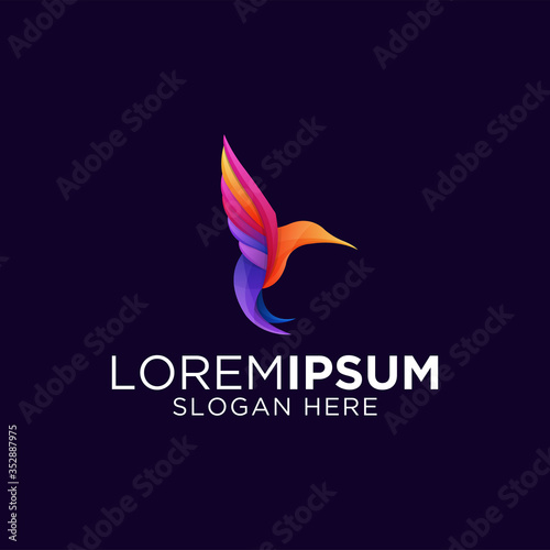 awesome colorful gradient artwork humming bird logo template