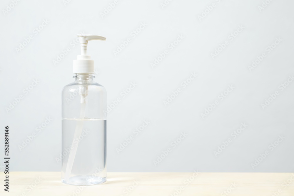 Bottle of hand sanitizer alcohol gel clear liquid plastic pump. antiseptic prevent the spread of germ and bacteria antibacterial hygiene and avoid infection corona virus, covid 19 protection. Bottle of hand sanitizer alcohol gel clear liquid plastic pump. antiseptic prevent the spread of germ and bacteria antibacterial hygiene and avoid infection corona virus, covid 19 protection.