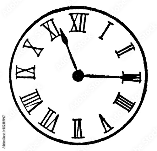Analogue Clock, vintage illustration.