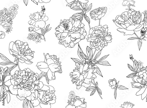 Fototapeta Naklejka Na Ścianę i Meble -  Seamless floral pattern - a bouquet of peonies.