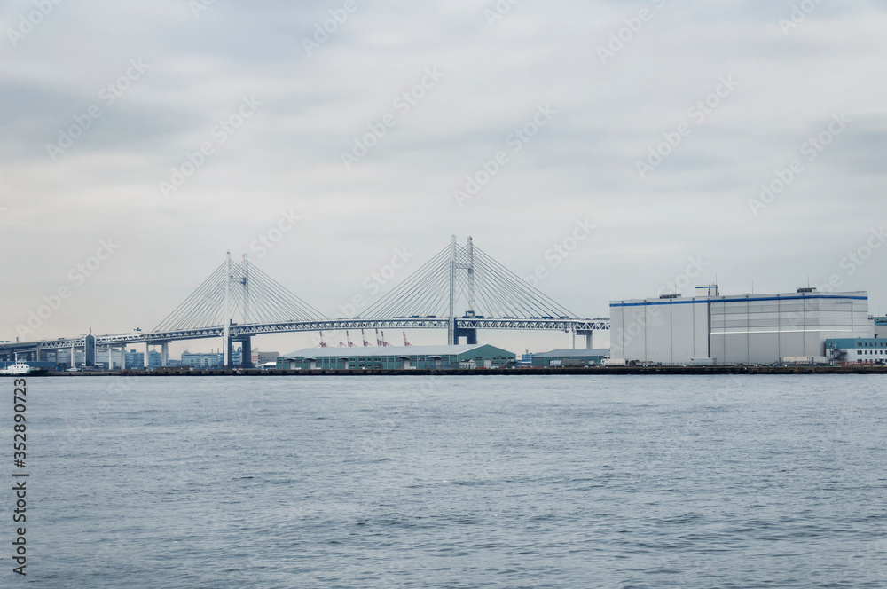 Yokohama Bay Bridge Japan overcast day Yokohama Bay Bridge Japan overcast day