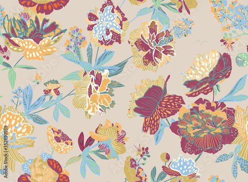 Seamless floral pattern - a bouquet of peonies.
