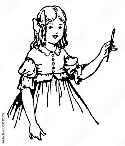 Young Girl, vintage illustration.