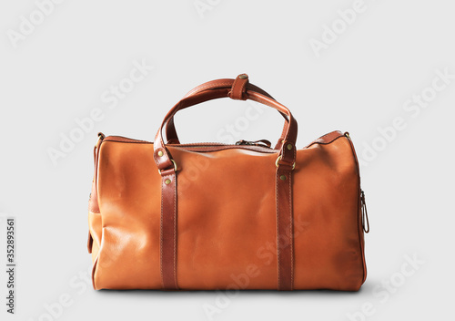  Large classic brown leather travel bag photo