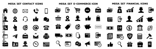 Online shopping icons set, contact and financial